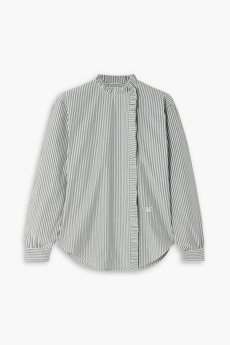 max mara - didy ruffled striped cotton-blend poplin shirt - gray - it 36