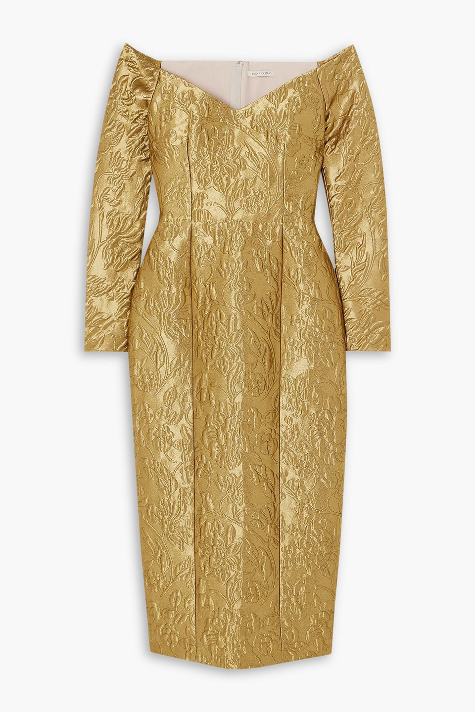 emilia wickstead - burleigh off-the-shoulder metallic floral-brocade midi dress - metallic - uk 8