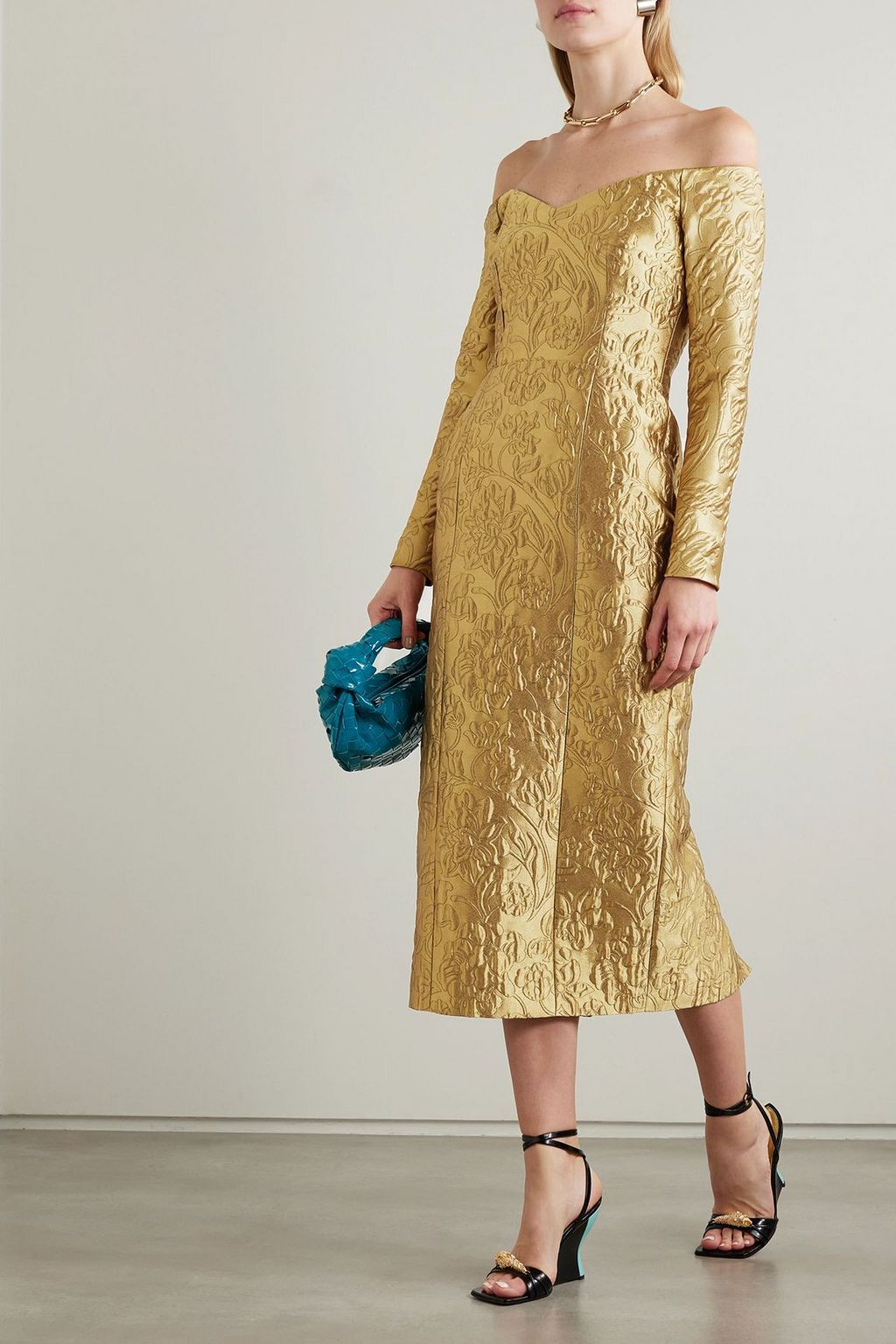 EMILIA WICKSTEAD Burleigh off-the-shoulder metallic floral-brocade
