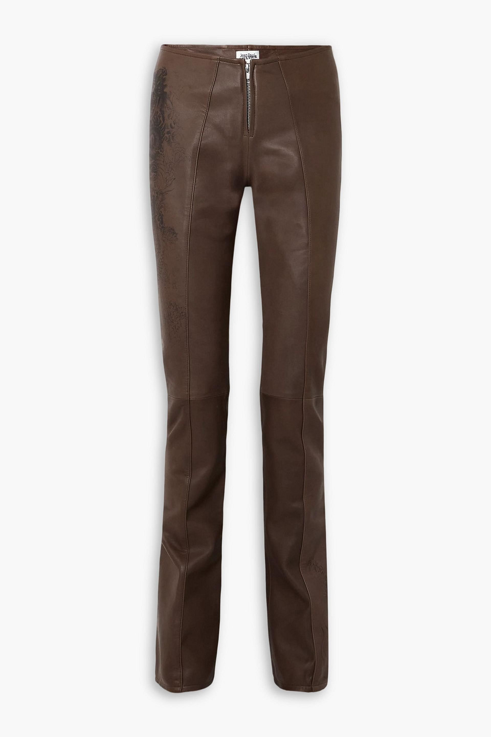 Jean Paul Gaultier Printed Leather Flared Pants In Brown