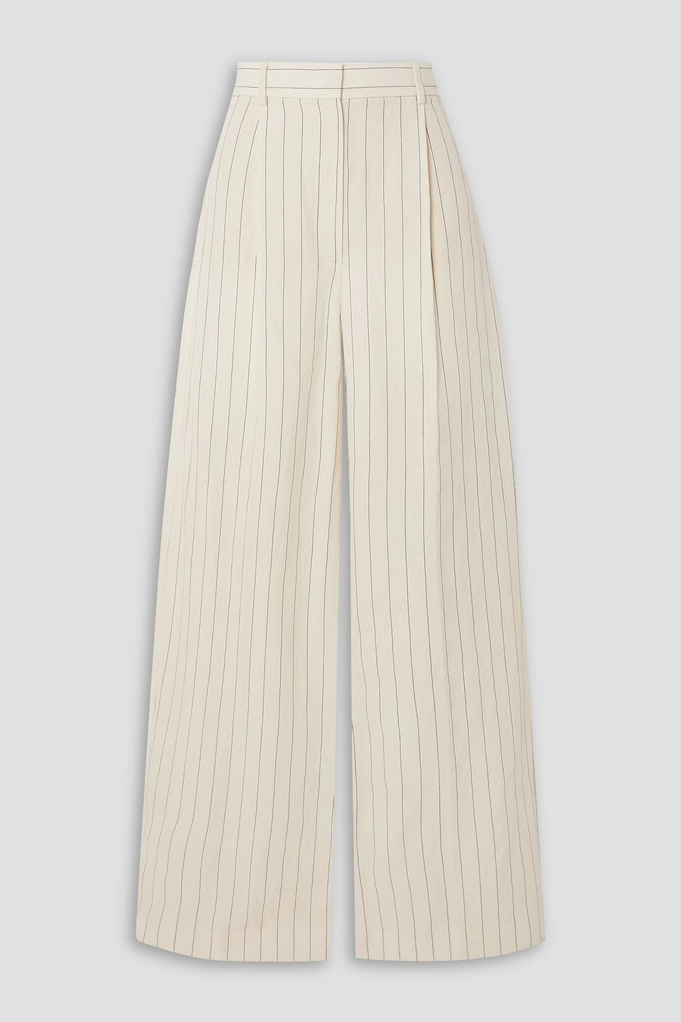 Max Mara Giuliva Pinstriped Linen And Cotton-blend Wide-leg Pants In White
