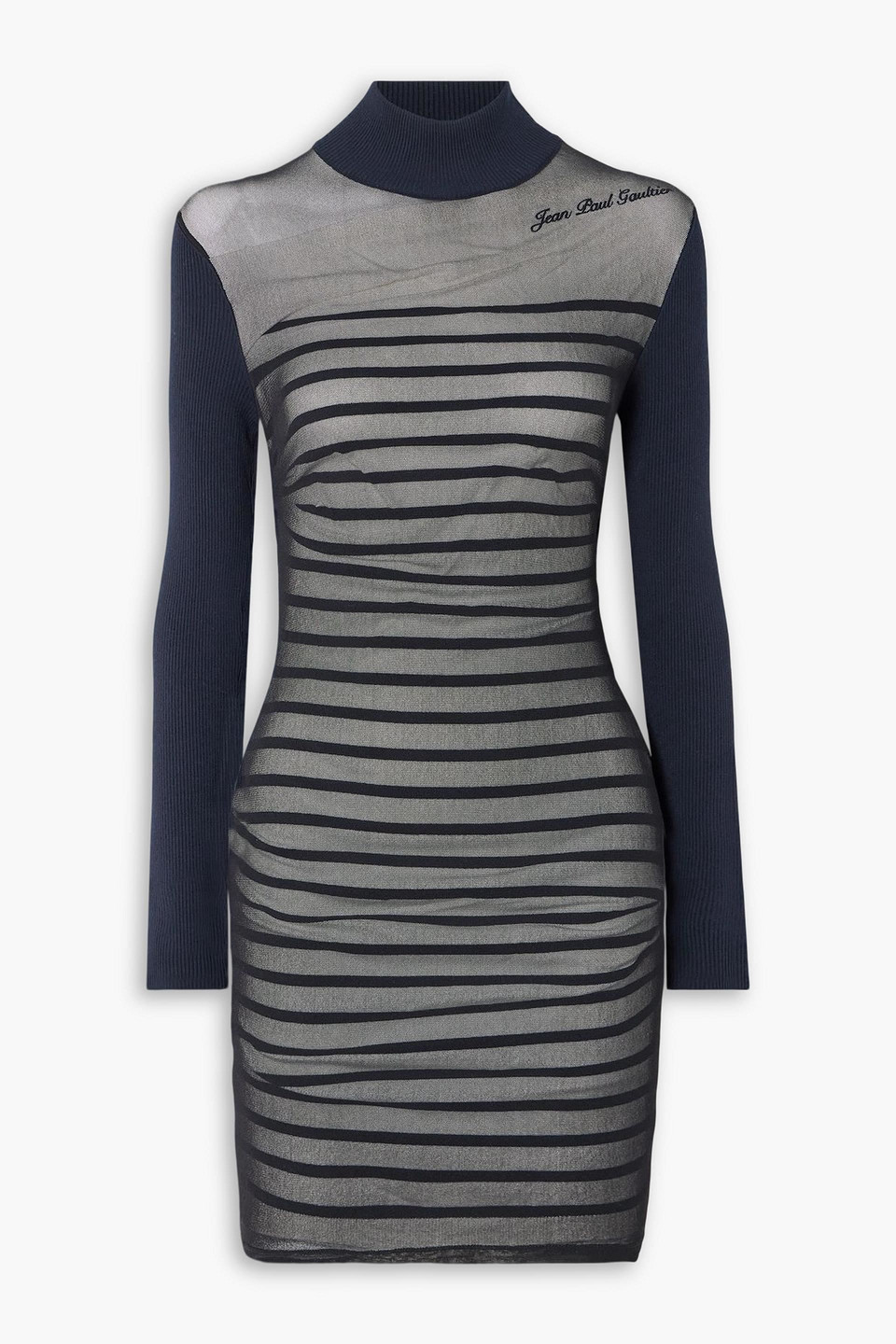 jean paul gaultier - layered striped ribbed-knit and tulle mini dress - black - xl