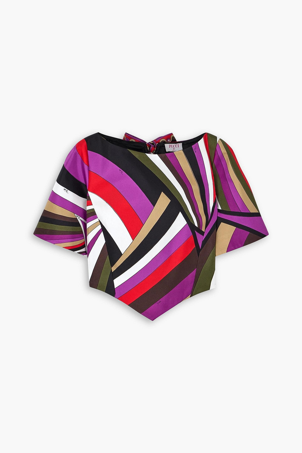 Pucci Asymmetric Cropped Printed Silk-twill Blouse In Multi