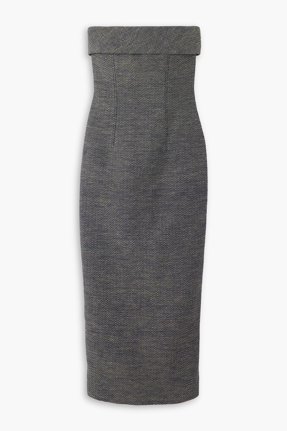 emilia wickstead - keeley strapless cotton-blend tweed midi dress - blue - uk 8