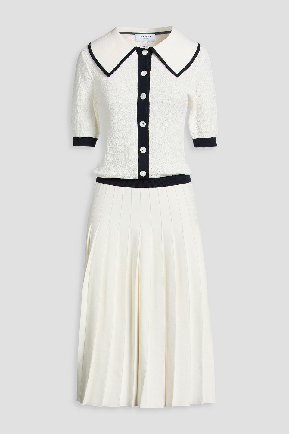 Thom Browne Pleated Crochet-knit Midi Shirt Dress In White
