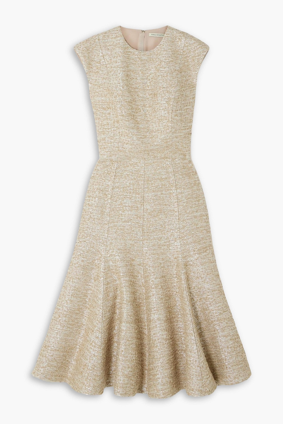 emilia wickstead - denver metallic bouclé-tweed midi dress - neutral - uk 6