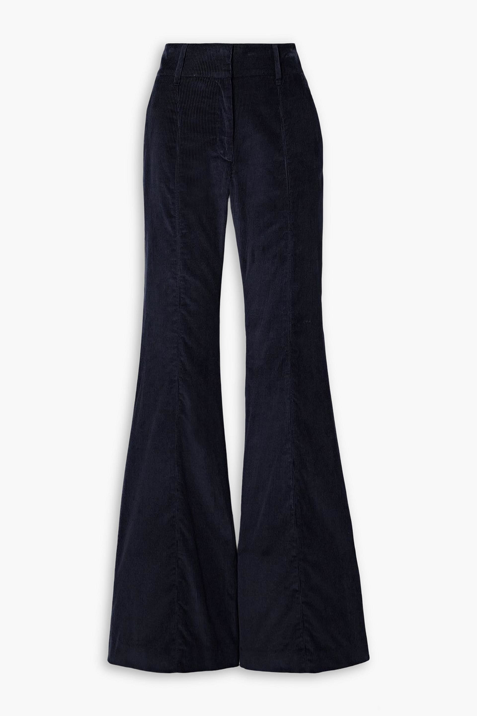 Gabriela Hearst Nada Ribbed Cashmere And Silk-blend Flared Pants In Midnight Blue