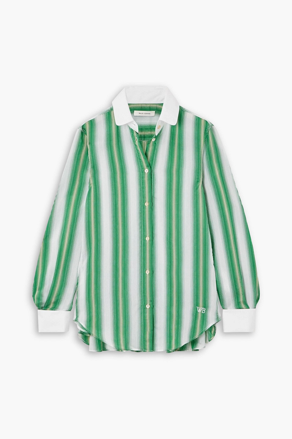 wales bonner - embroidered striped satin shirt - green - it 46