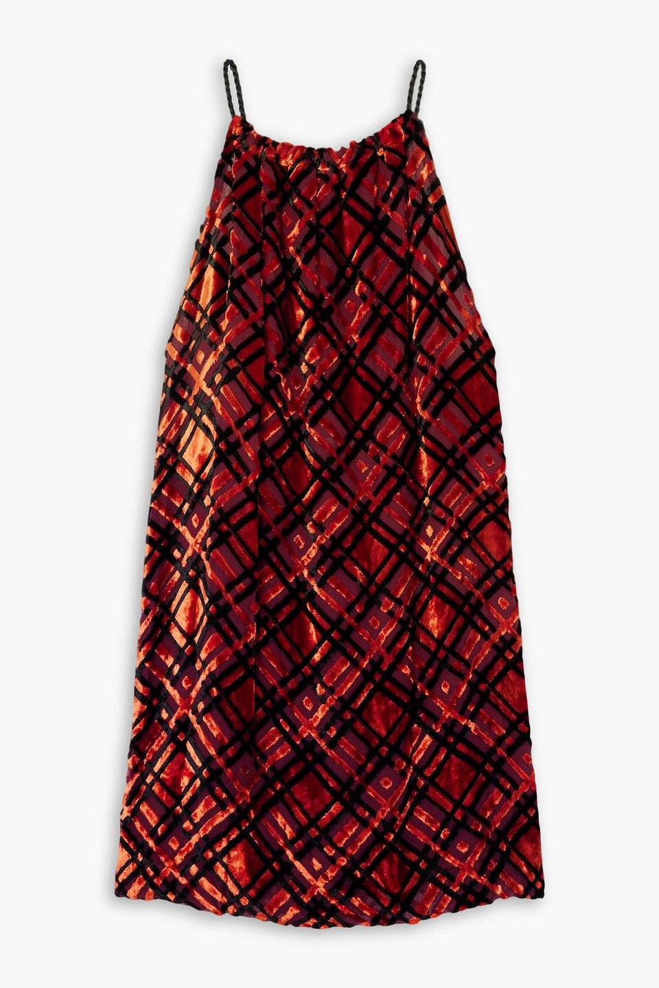 Liberowe Flou Checked Devoré-velvet Mini Dress In Orange