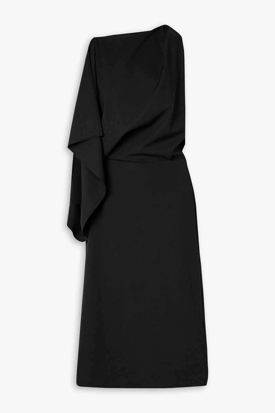 proenza schouler - elena draped asymmetric wool-blend gabardine midi dress - black - us 0