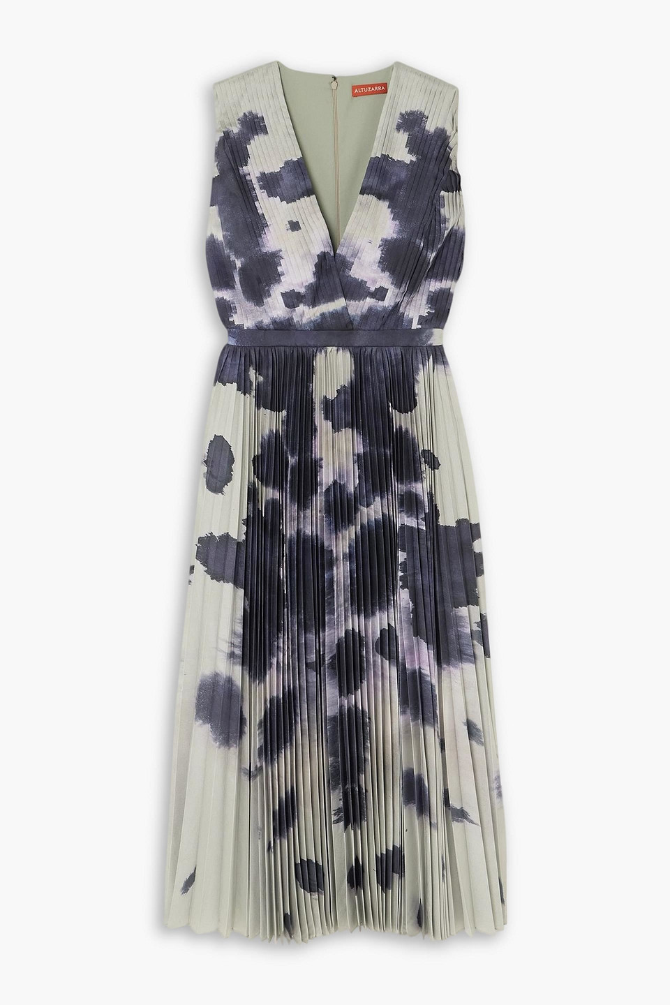 altuzarra - pamela pleated printed satin midi dress - blue - fr 42