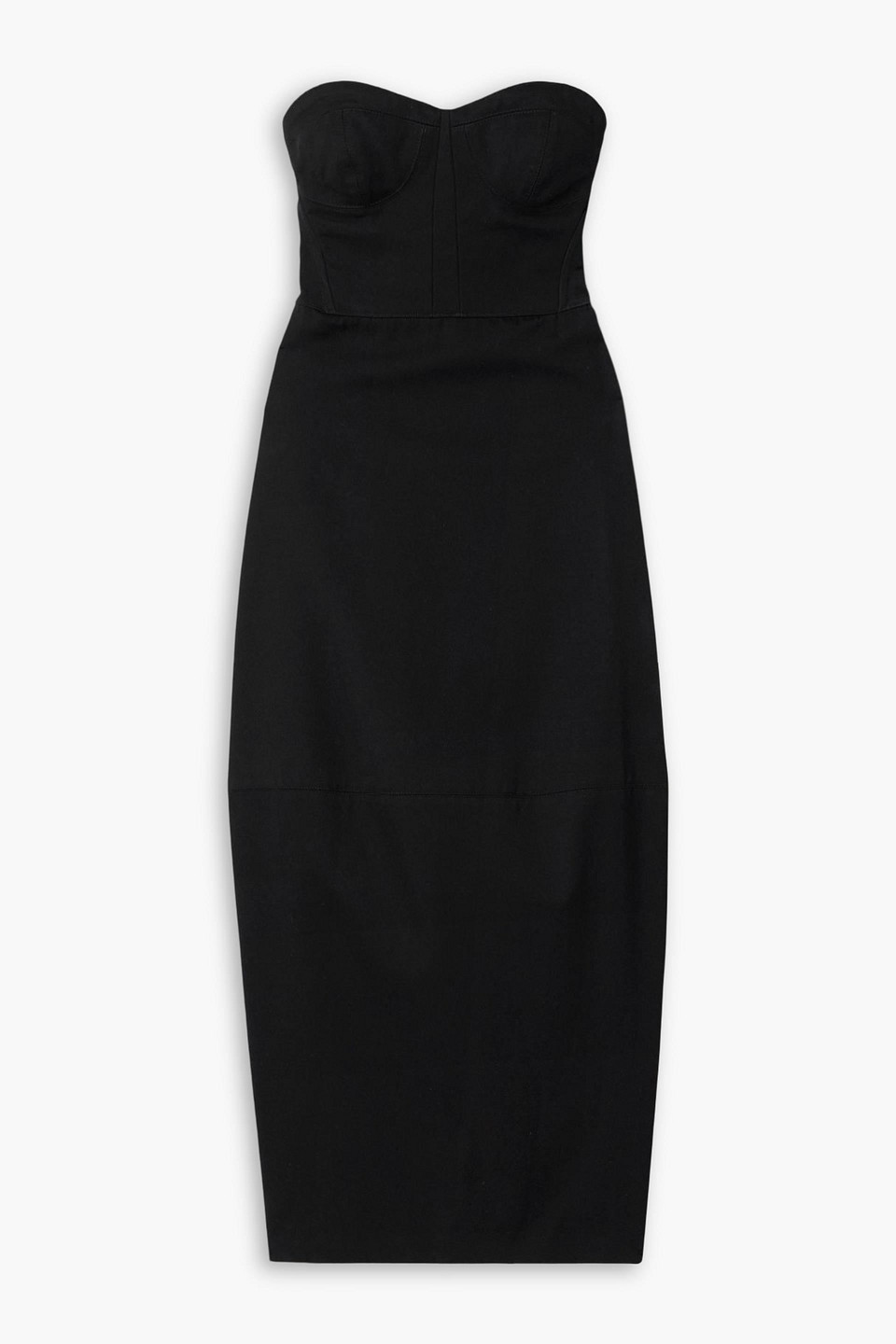 Fforme Jett Strapless Cotton And Wool-blend Twill Midi Dress In Black