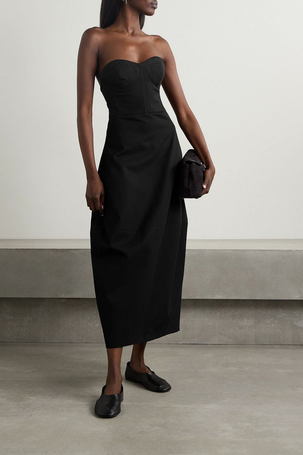 FFORME Jett strapless cotton and wool-blend twill midi dress - Women - Black Dresses - M FFORME Jett strapless cotton and wool-blend twill midi dress - Women - Black Dresses - M