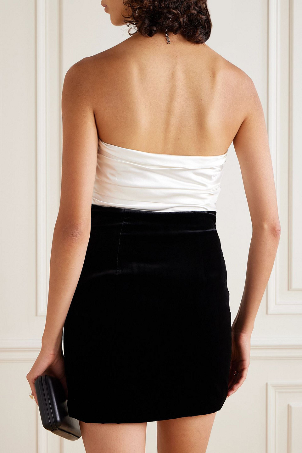 Alessandra Rich Strapless Bow-embellished Silk-duchesse And Velvet Mini Dress In Black