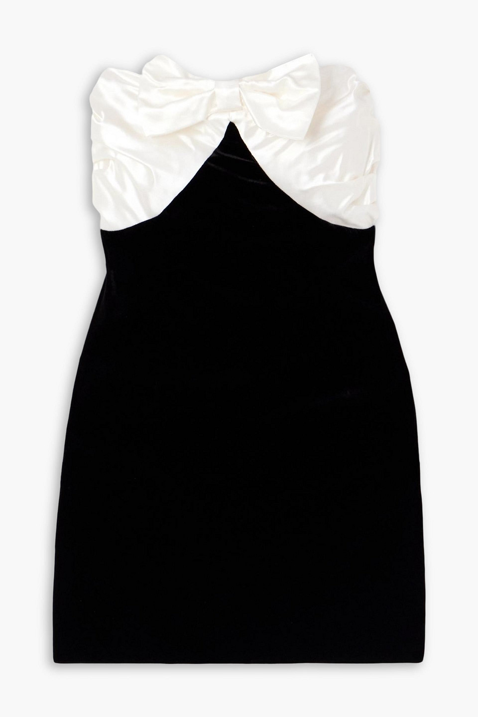 Alessandra Rich Strapless Bow-embellished Silk-duchesse And Velvet Mini Dress In Black