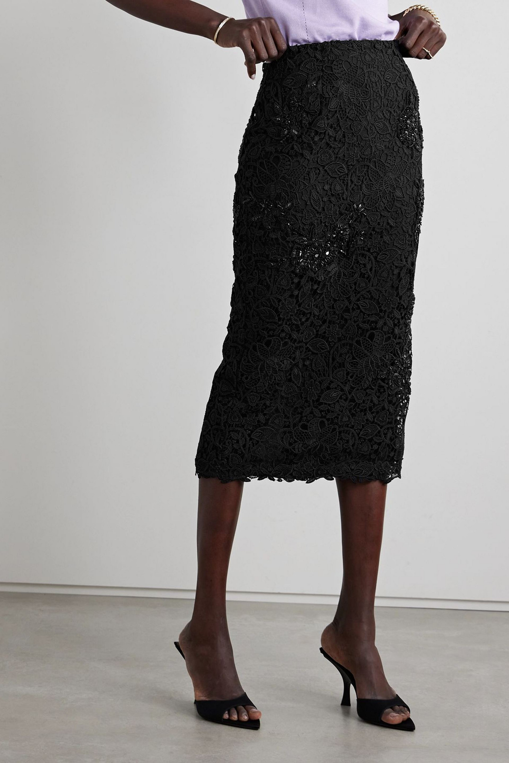 Carolina Herrera Embellished corded lace midi skirt
