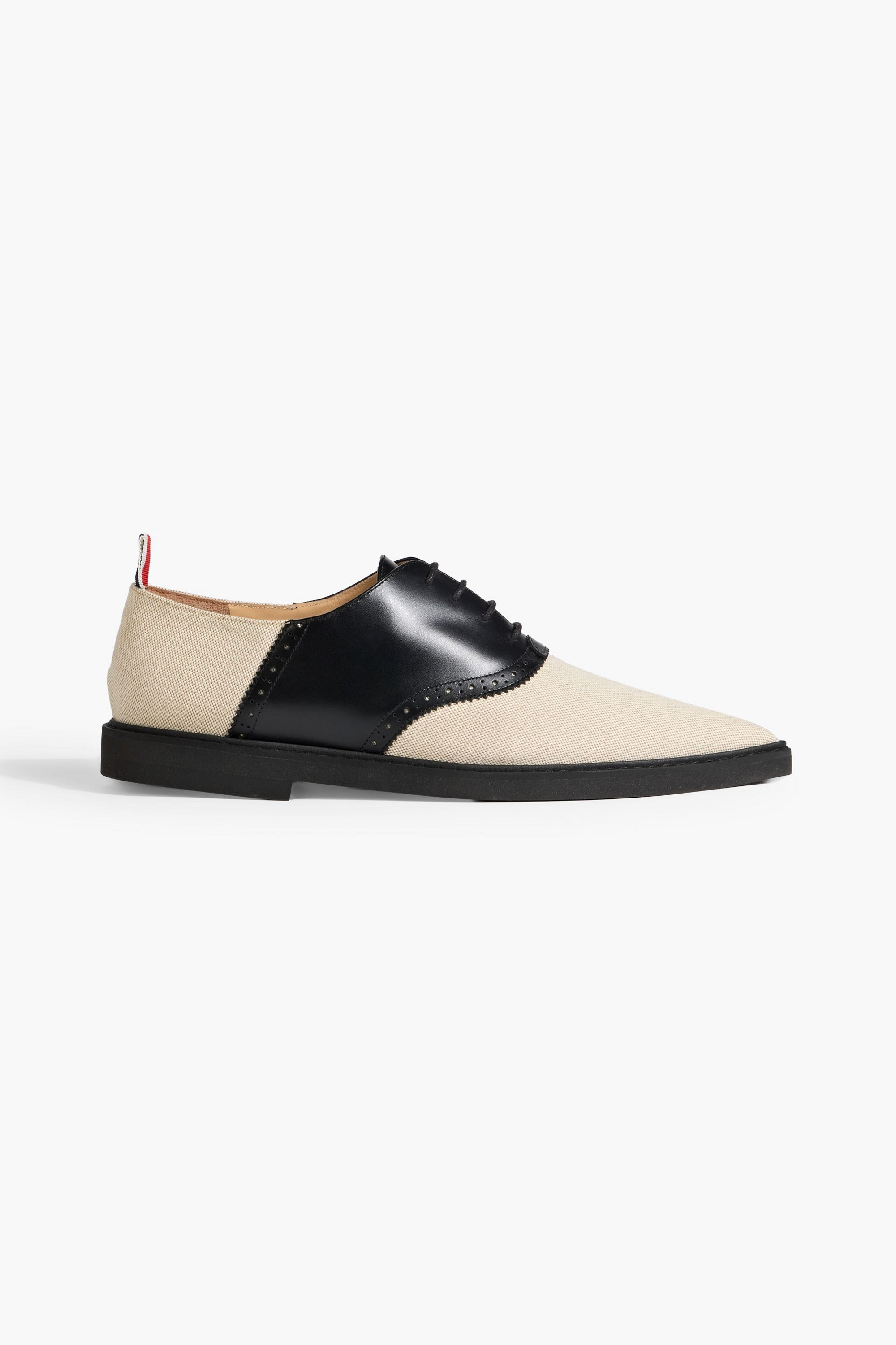 Thom Browne Leather and canvas point-toe loafers
