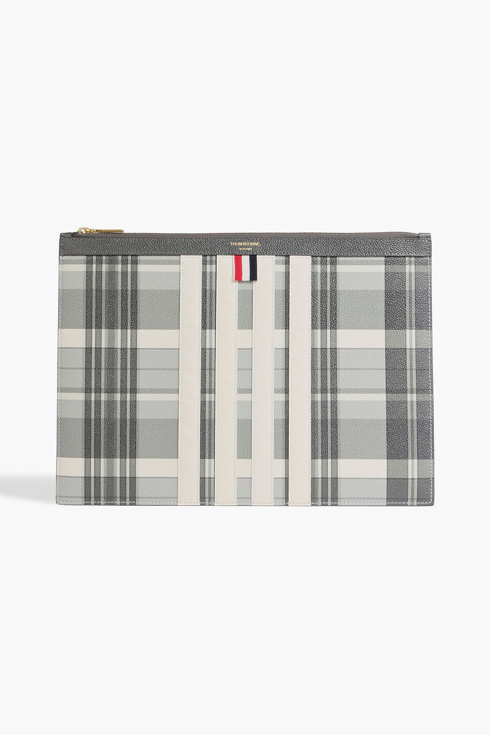 Thom Browne Checked Pebbled-leather Pouch In Gray