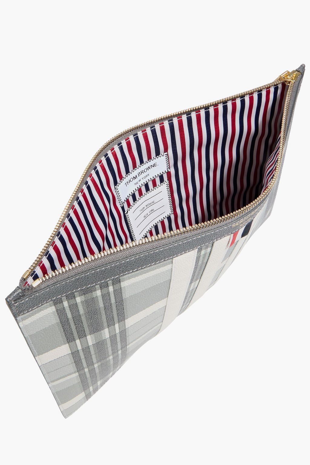 THOM BROWNE Checked pebbled-leather pouch | THE OUTNET