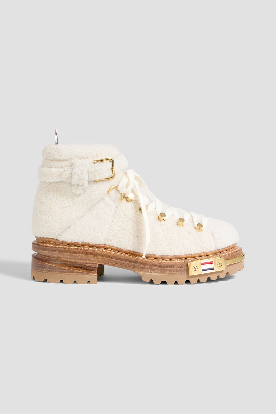 Thom Browne Embellished Shearling Hiking Boots In White