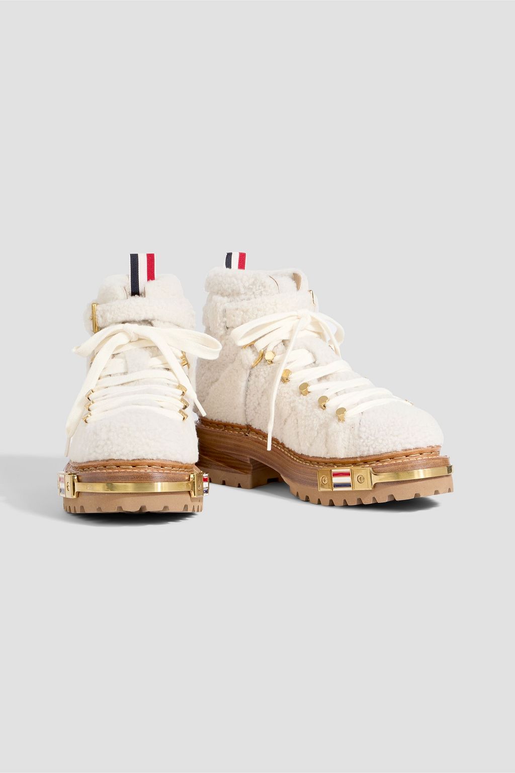 THOM BROWNE Embellished shearling hiking boots | THE OUTNET