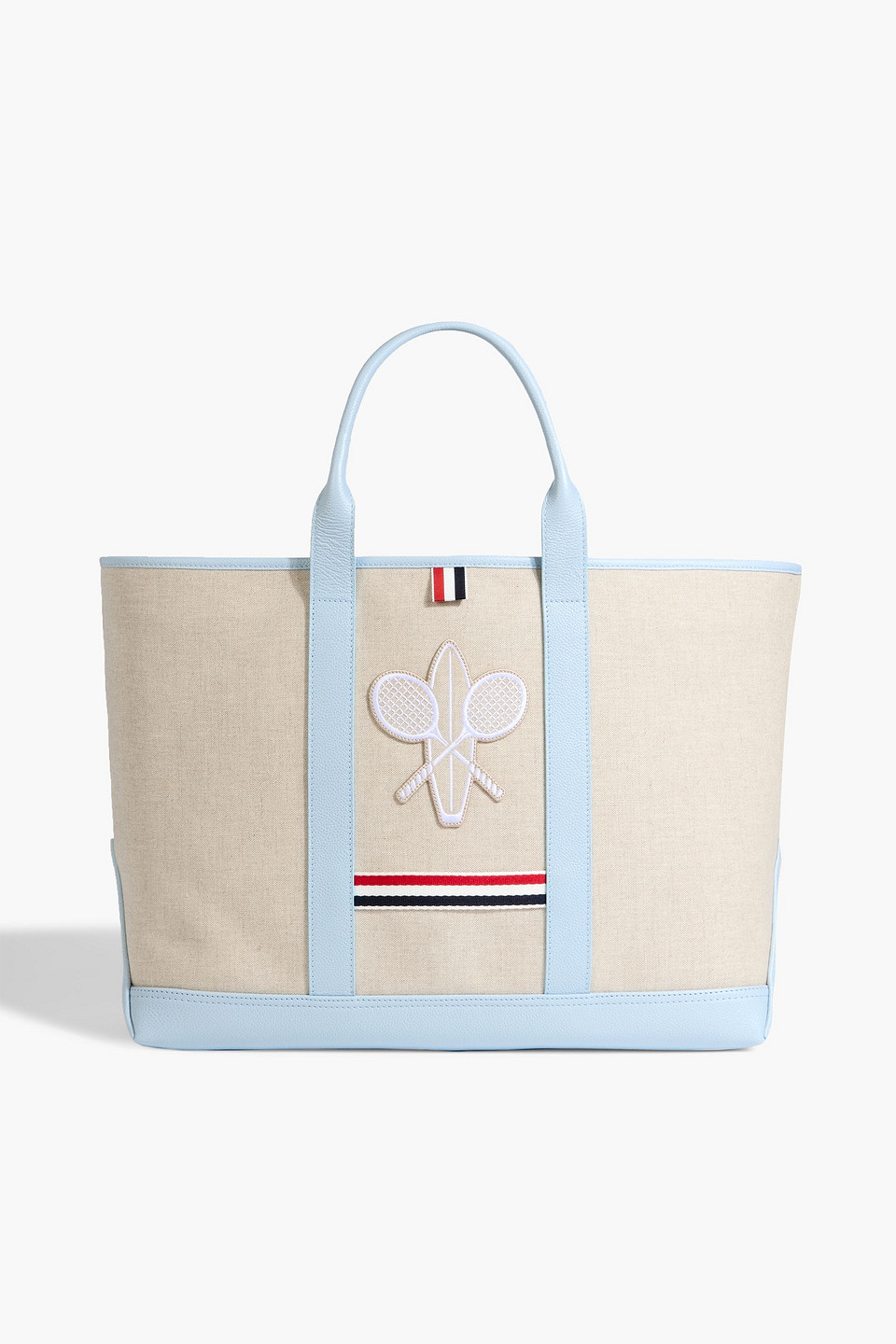 Thom Browne Appliquéd Canvas And Pebbled-leather Tote In Sand