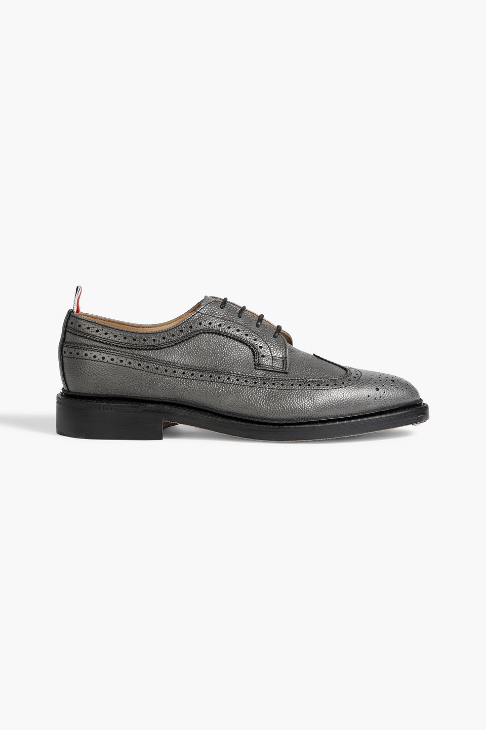 Thom Browne Metallic Pebbled-leather Brogues In Gray