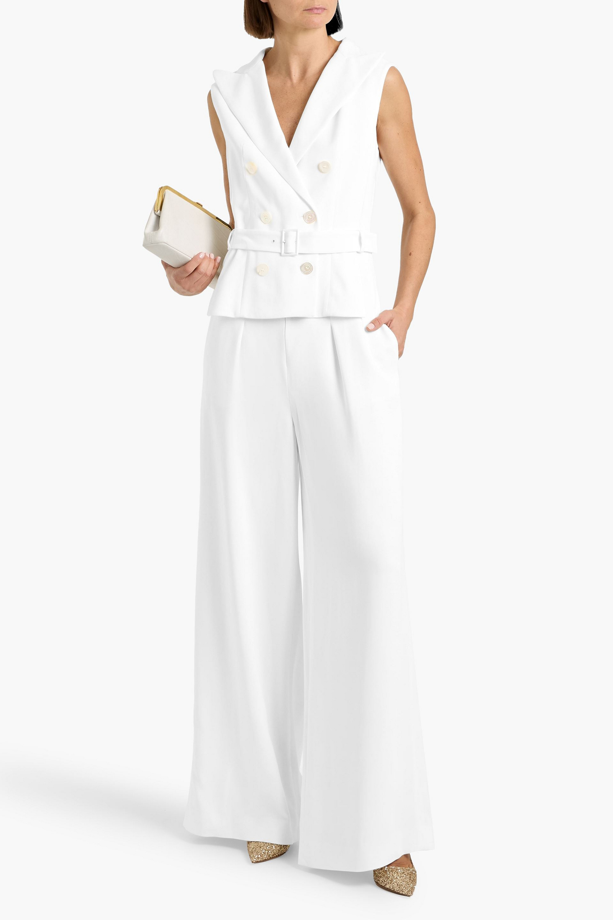 ALBERTA FERRETTI Belted layered crepe wide-leg jumpsuit