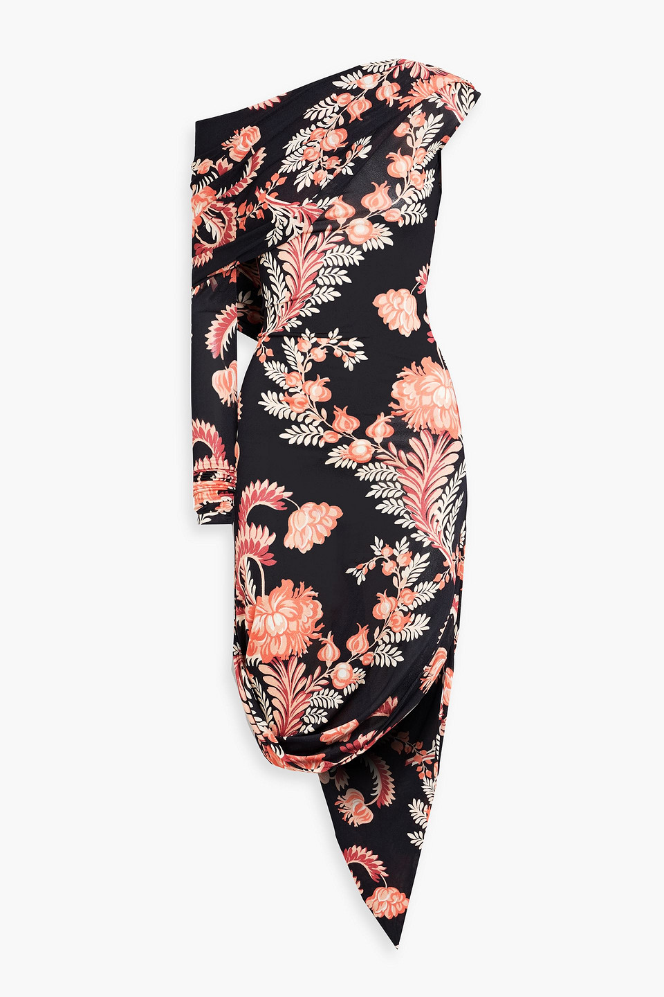 etro - asymmetric off-the-shoulder floral-print stretch-crepe dress - black - it 38