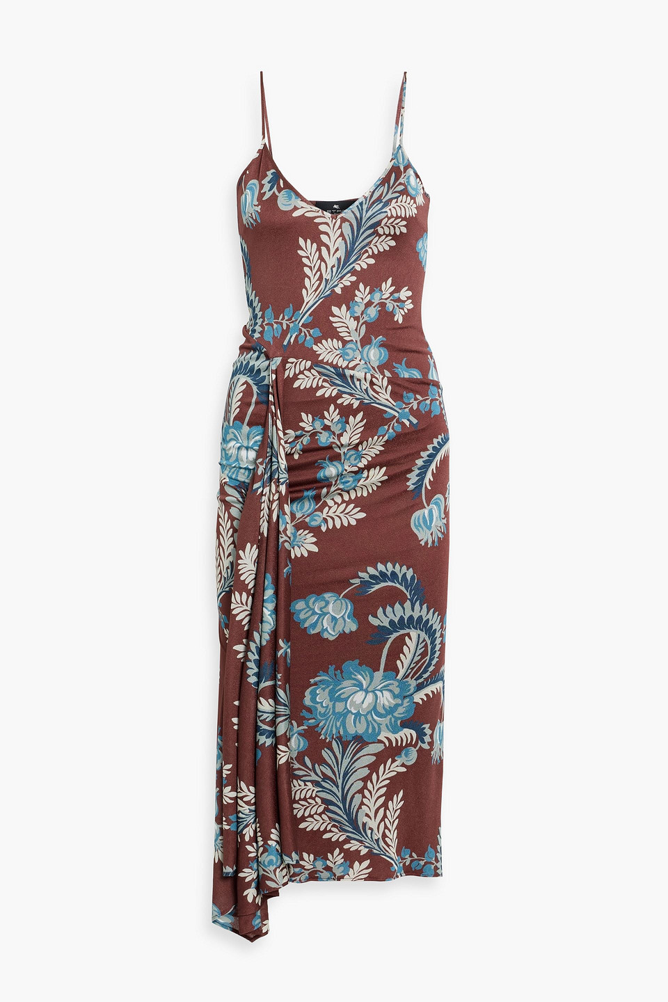 ETRO DRAPED FLORAL-PRINT STRETCH-CREPE MIDI DRESS