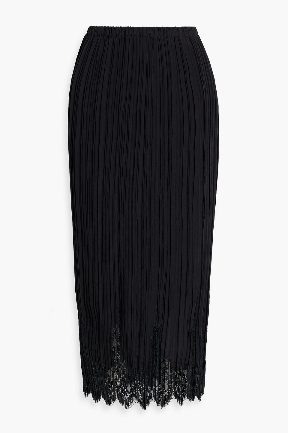 Zimmermann Pleated Lace-trimmed Crepon Midi Skirt In Black