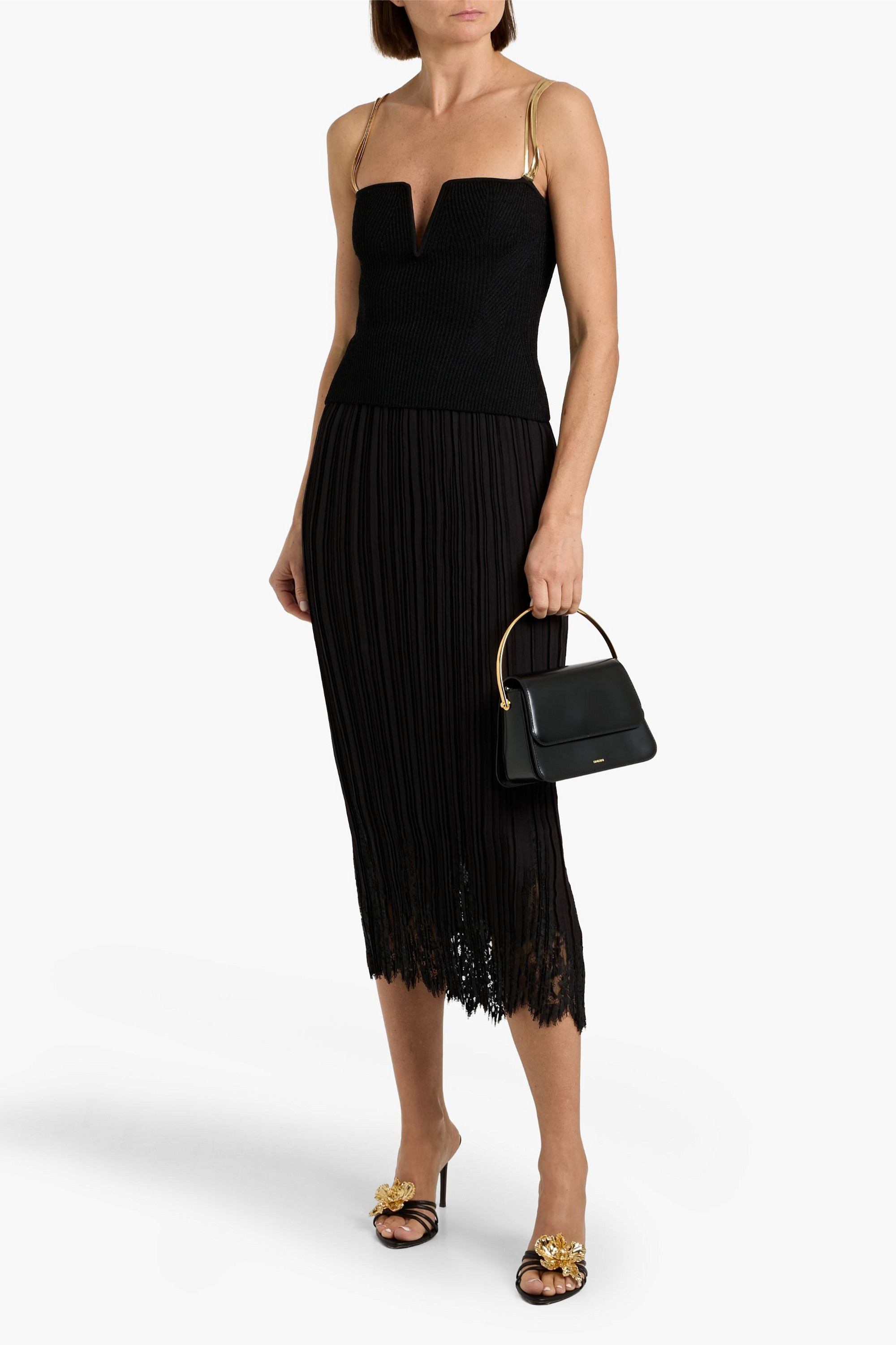 Zimmermann Pleated lace-trimmed crepon midi skirt