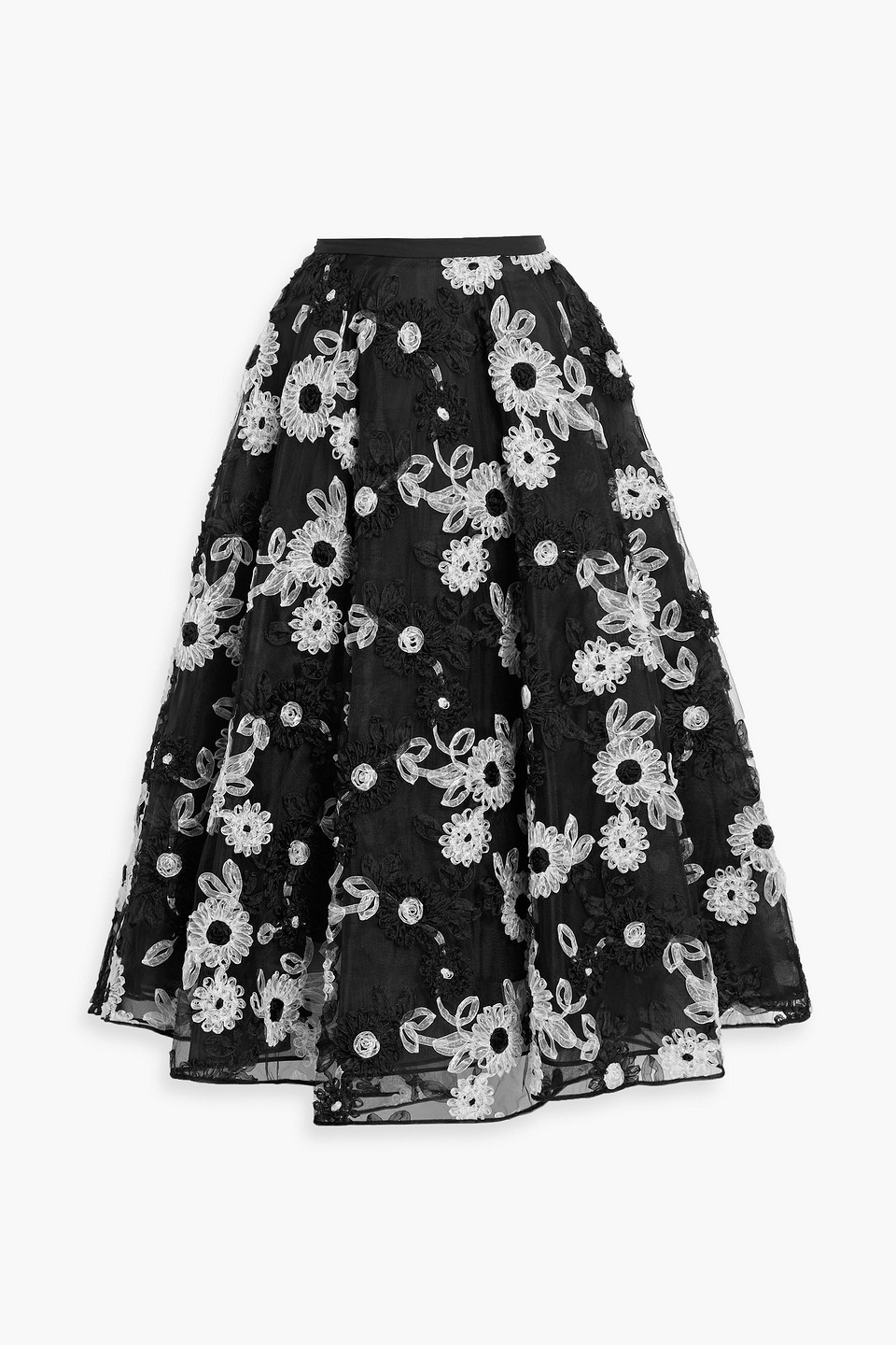 giambattista valli - embroidered tulle midi skirt - black - it 38