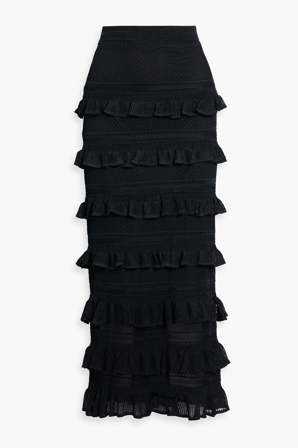 Zimmermann Ruffled Pointelle-knit Midi Skirt In Black
