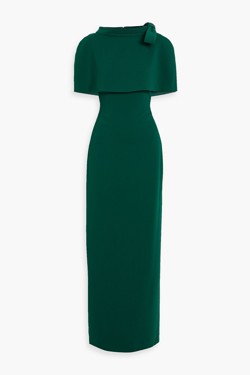 Badgley Mischka Bow-detailed Cape-effect Crepe Gown In Green
