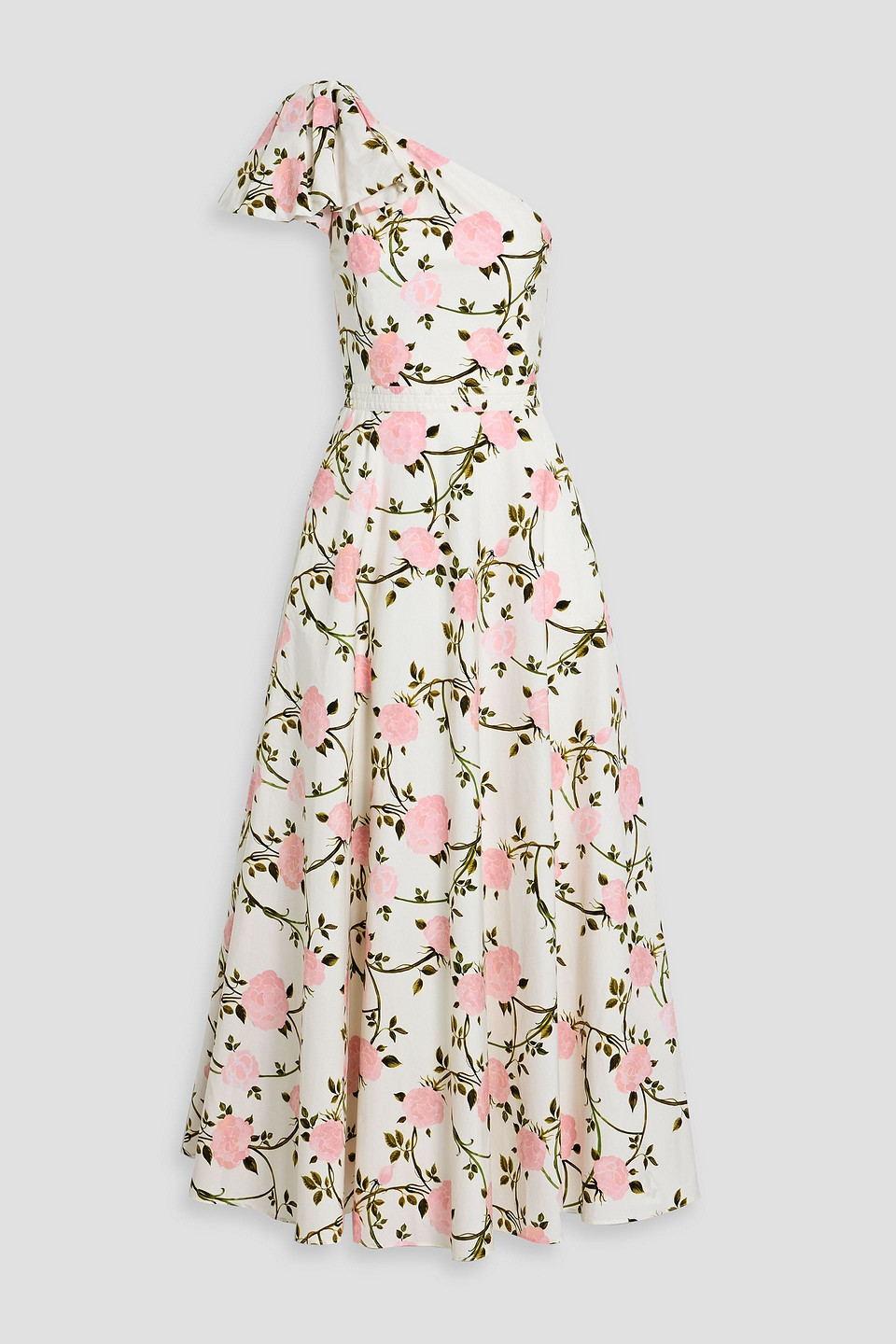 giambattista valli - one-shoulder bow-detailed floral-print cotton-poplin maxi dress - white - it 42