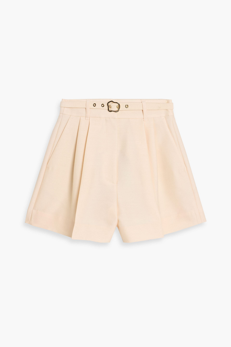 Zimmermann Belted Wool And Silk-blend Shorts In Neutral