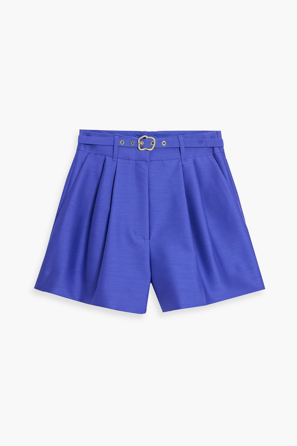 Zimmermann Belted Wool And Silk-blend Shorts In Blue