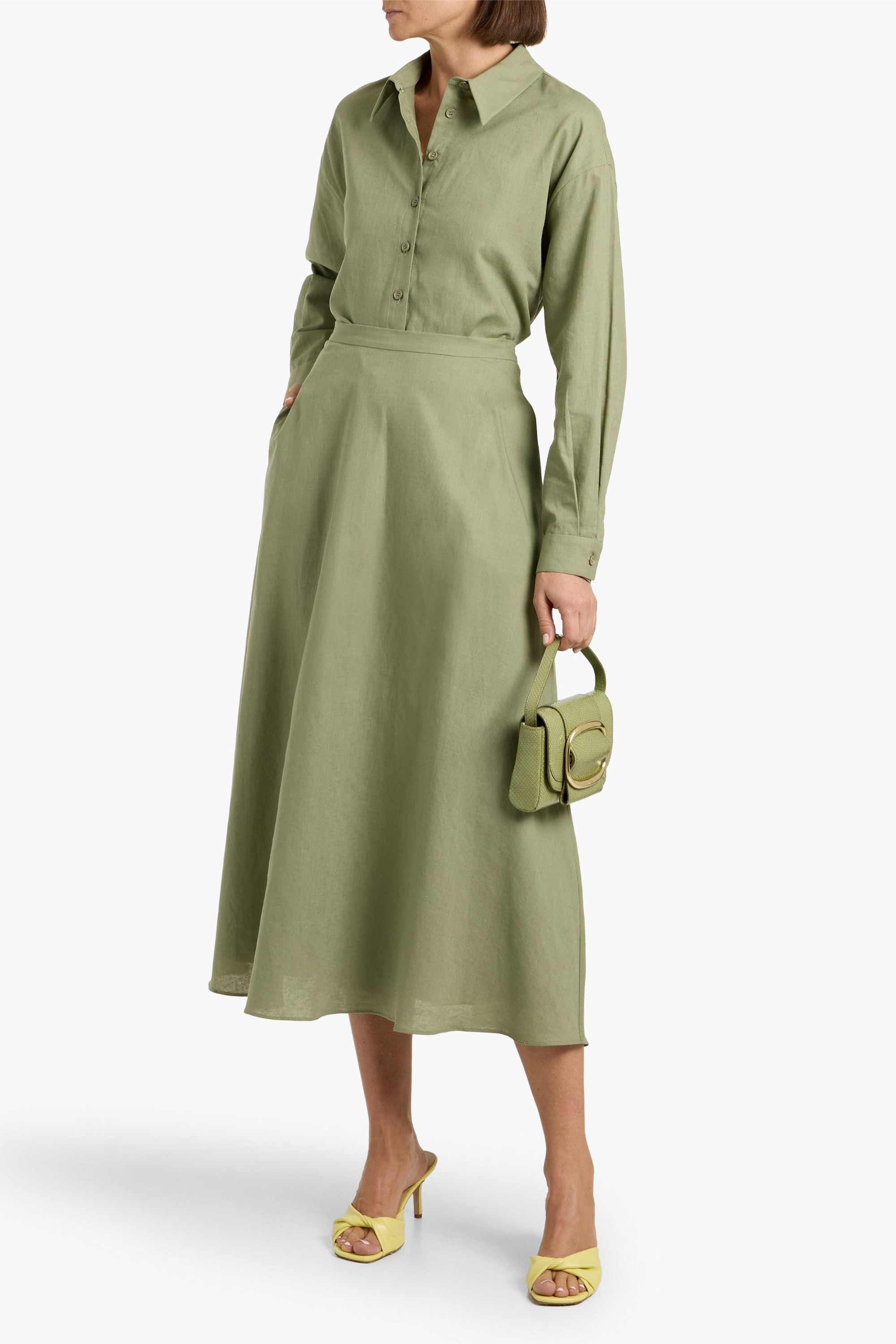 MIKAEL AGHAL Cotton and linen-blend midi skirt