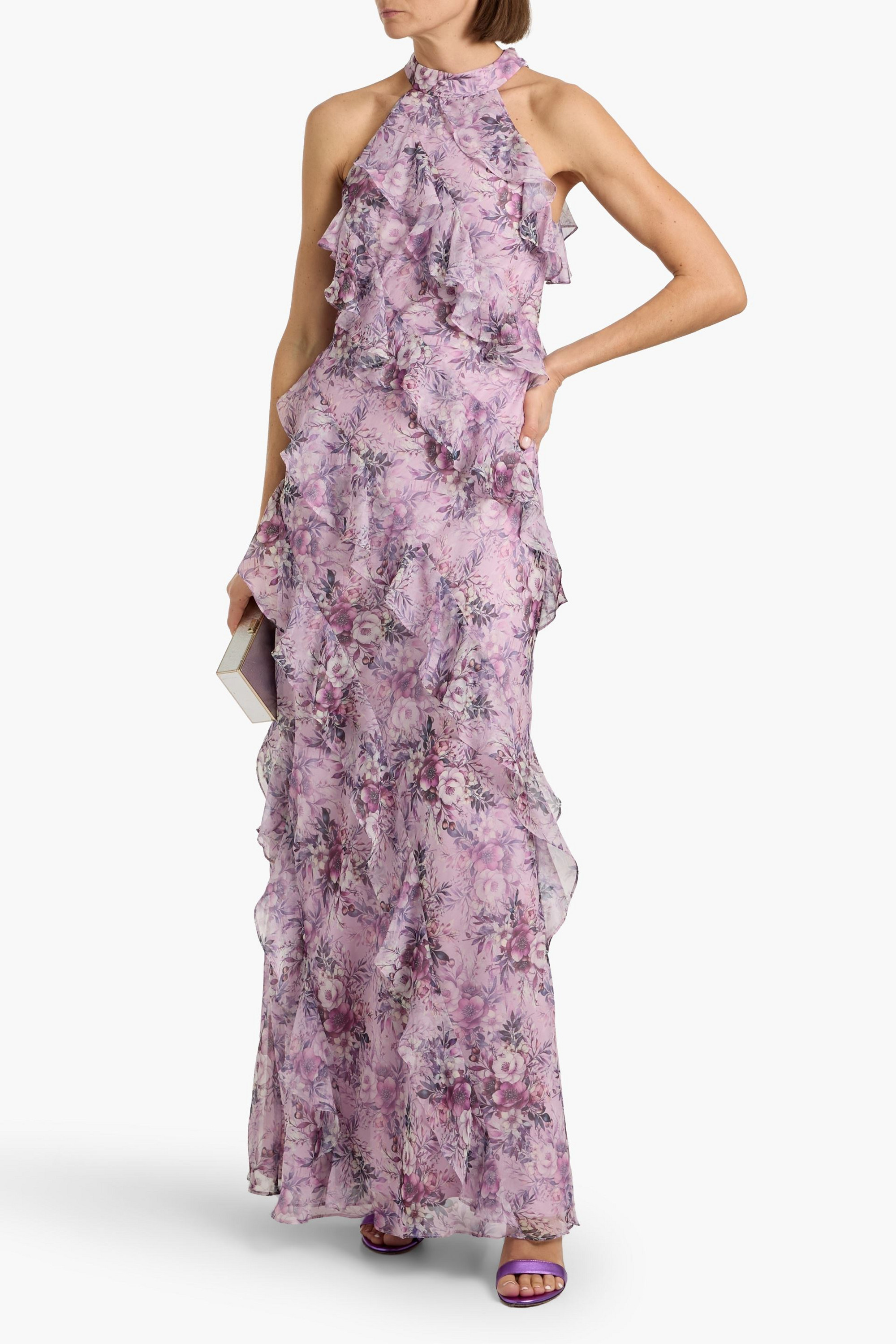 MIKAEL AGHAL Ruffled floral-print chiffon maxi dress