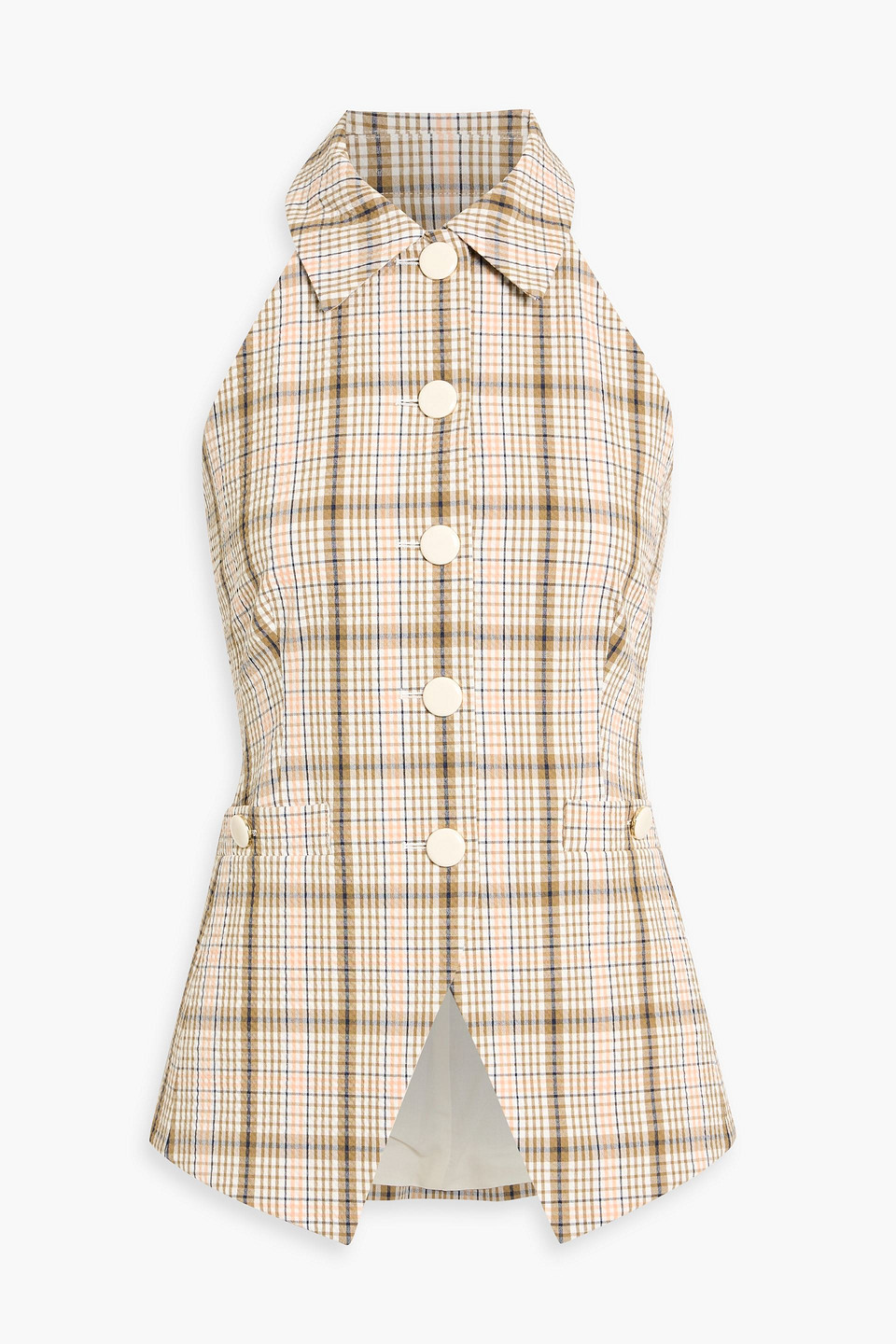 veronica beard - orlinda checked cotton-blend seersucker vest - neutral - us 0