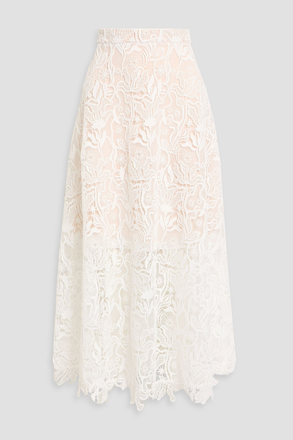 Oscar De La Renta Macramé Lace Midi Skirt In Neutral