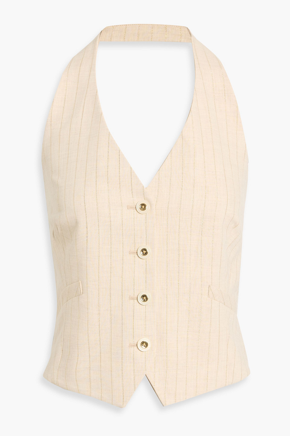 Veronica Beard Arabella Metallic Pinstriped Cotton-blend Halterneck Vest In Neutral