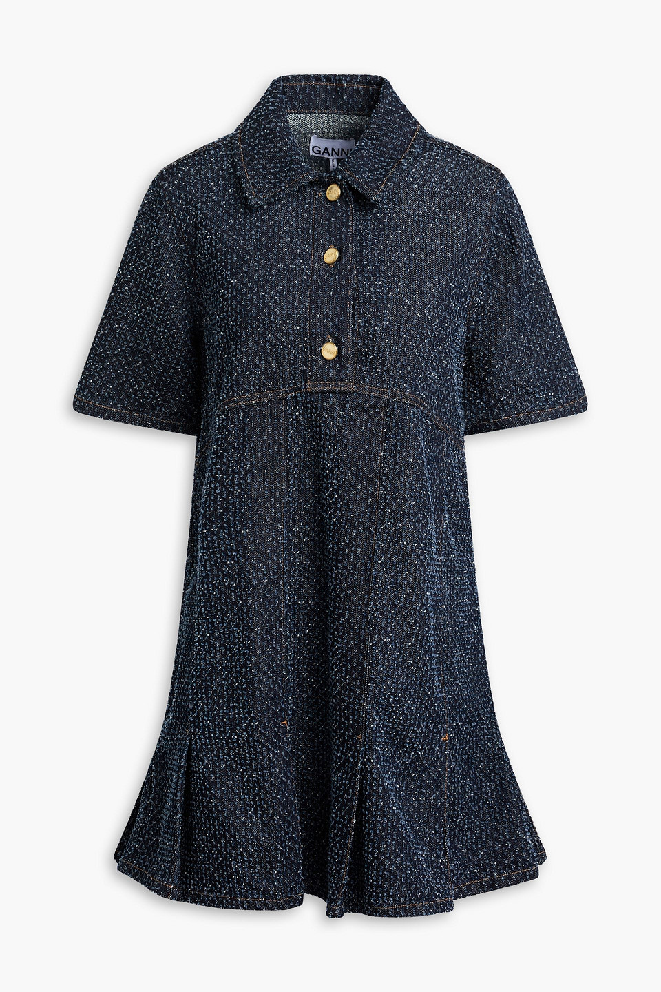 ganni - fil coupé denim mini shirt dress - blue - eu 32