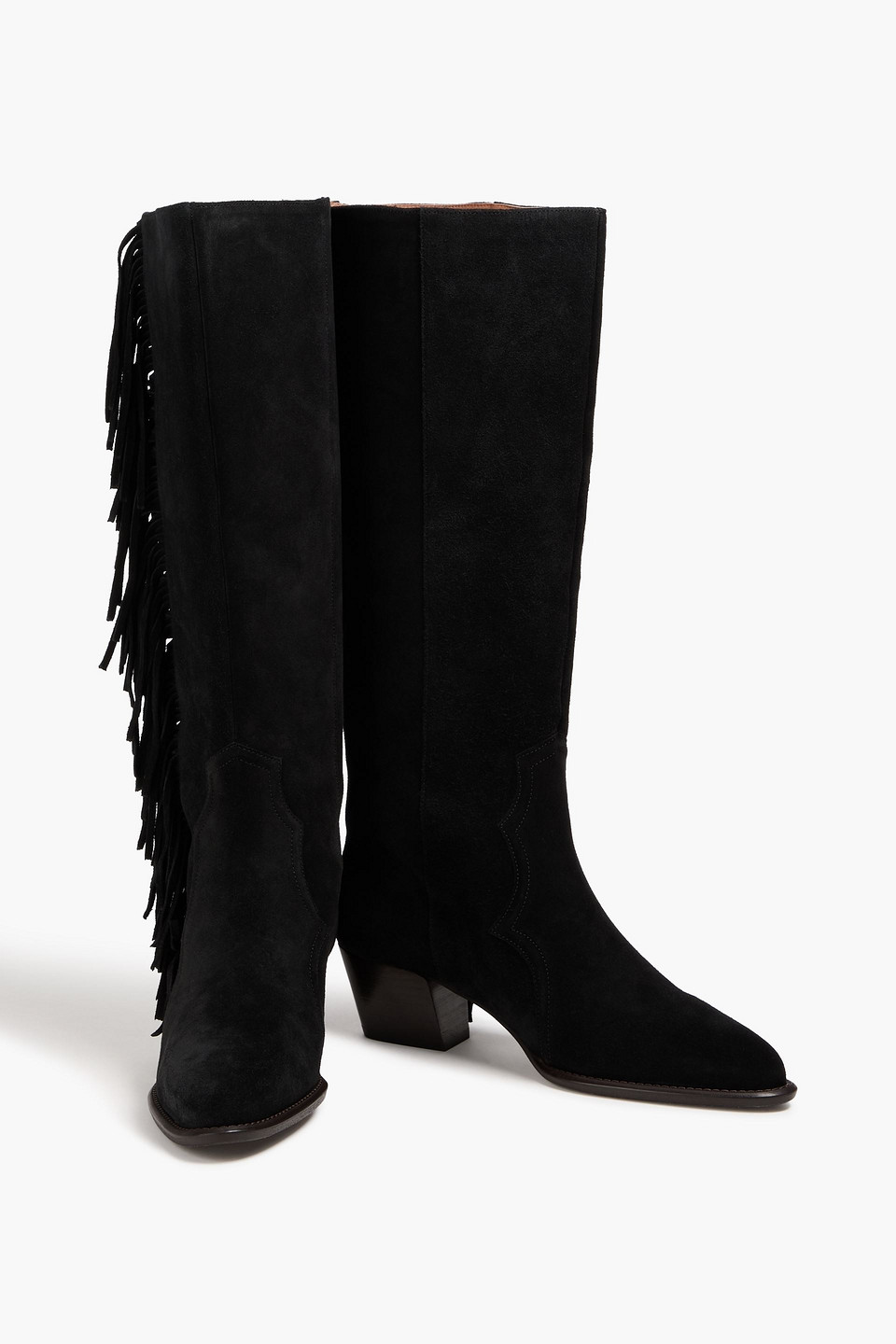  Maje - Stiefel Aus Veloursleder Mit Fransen - Schwarz - Eu 36 