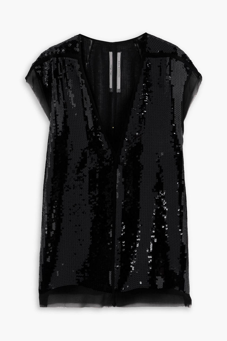 Rick Owens Dylan Frayed Sequined Silk-chiffon Top In Black