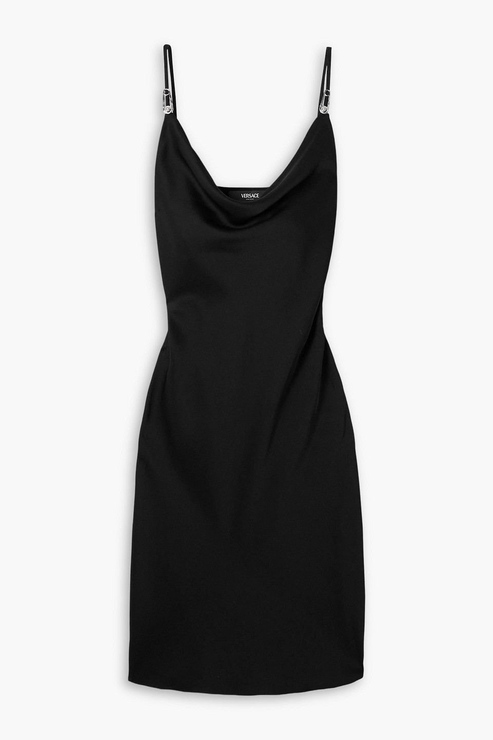 Versace Embellished Draped Satin Dress In Black