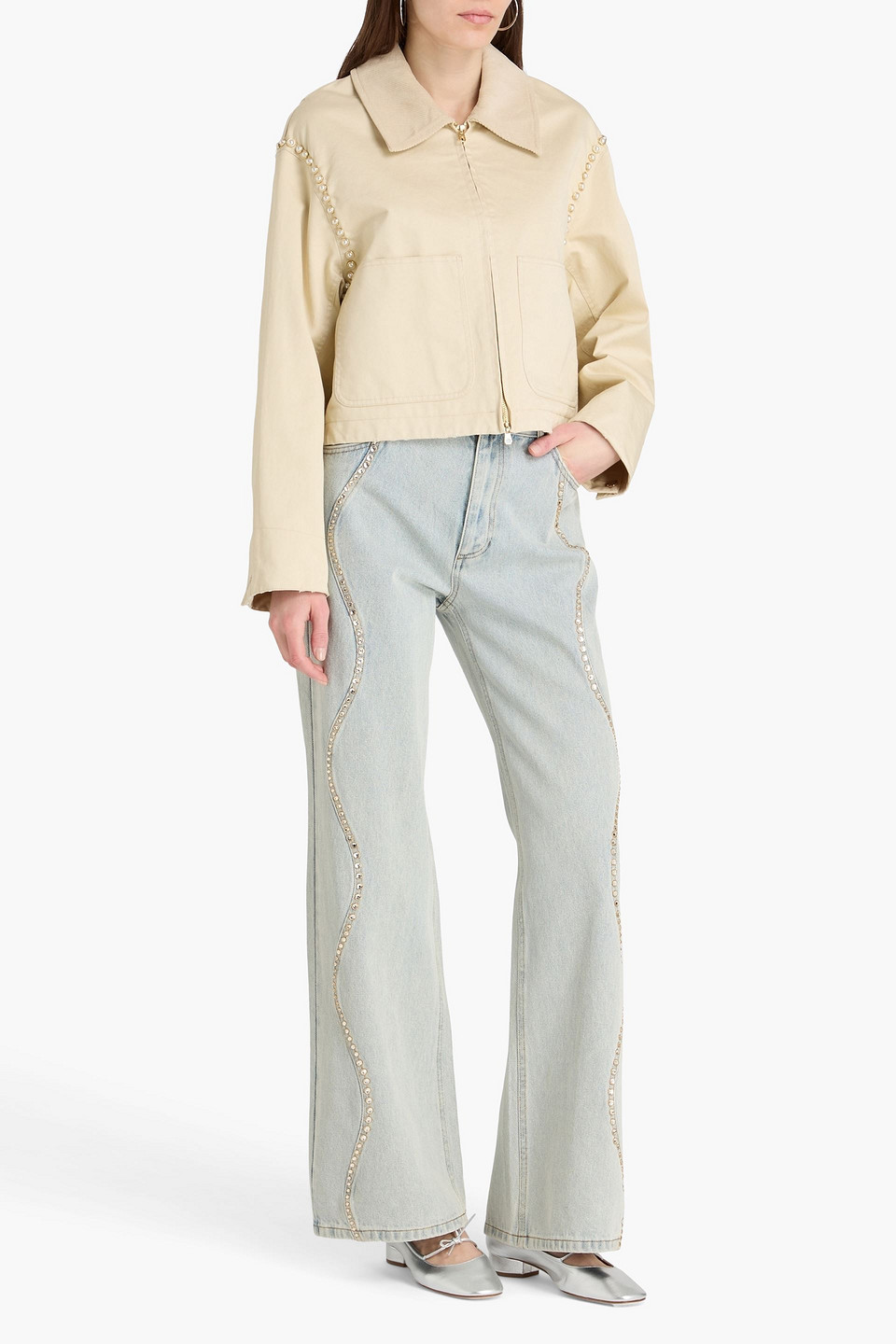  Sandro - Embellished Cotton-twill Jacket - Neutral - Fr 40 