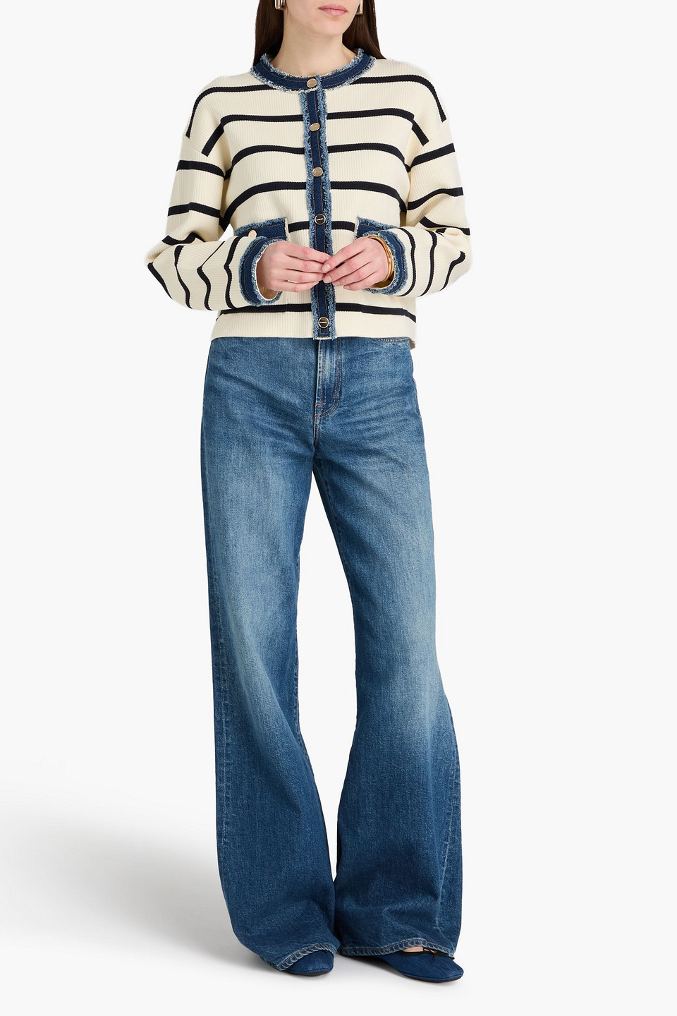  Sandro - Gestreifter Cardigan Aus Rippstrick - Weiß - 3 
