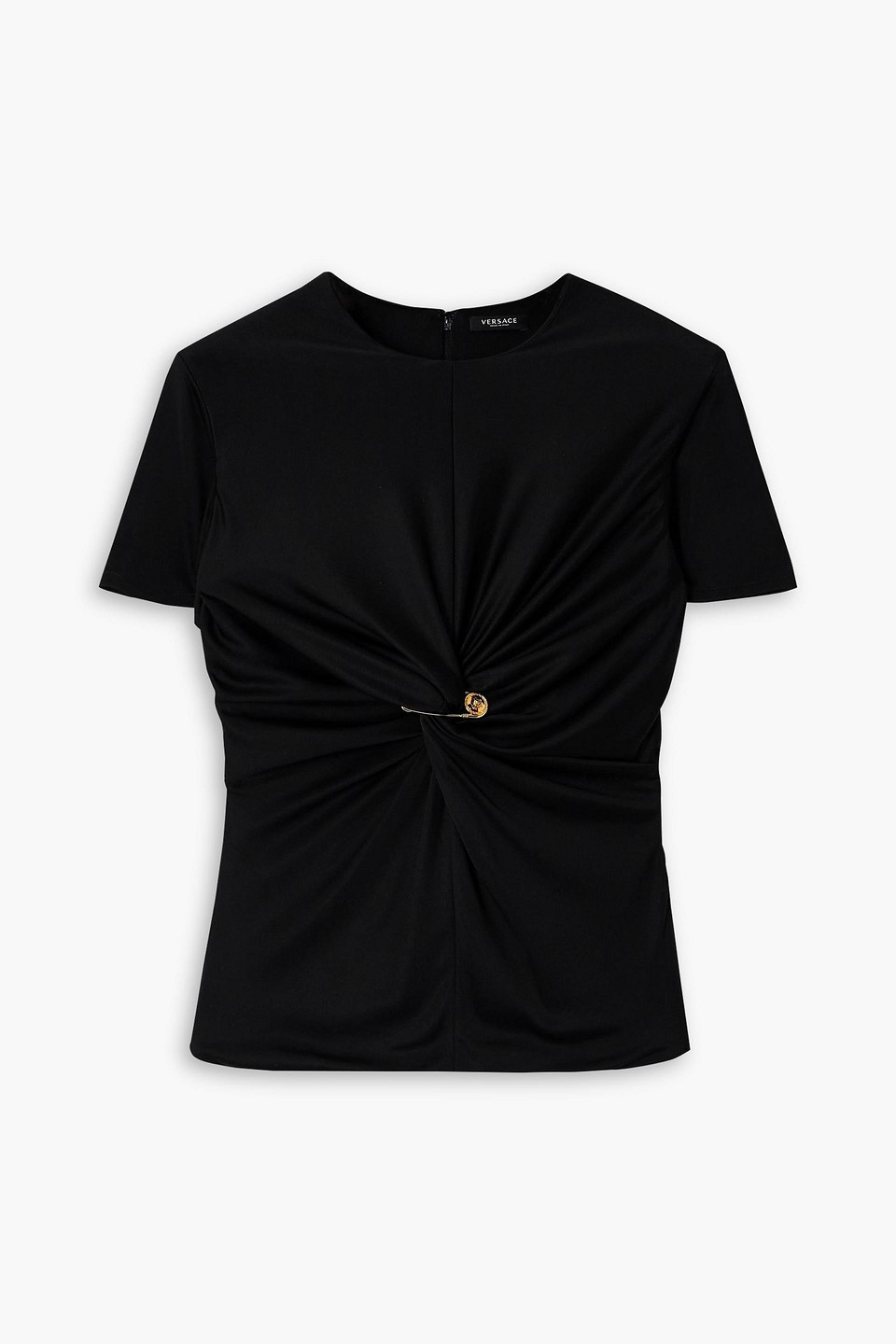 versace - twisted embellished jersey t-shirt - black - it 36